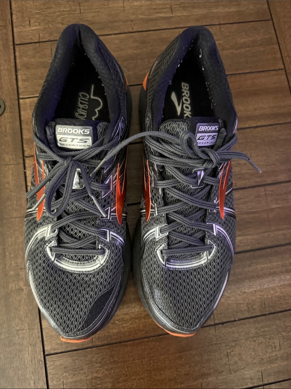 Brooks Men’s GTS Running Shoes — Black with Orange and Purple Accents